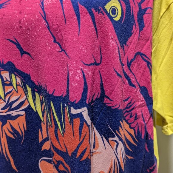 Retro T-Rex Shirt Large — Neon Graphic Dinosaur Tee — Yellow Bold Print - Picture 3 of 8